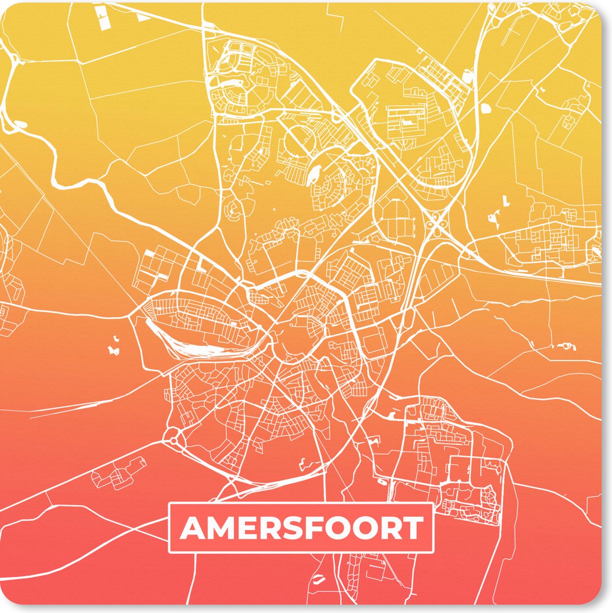 Muismat XXL 40x40 cm - Bureau onderlegger - Bureau mat Stadskaart - Amersfoort - Nederland - Oranje - Bureaumat - Gaming mousepad xl - Bureaulegger groot - Computer deskmat