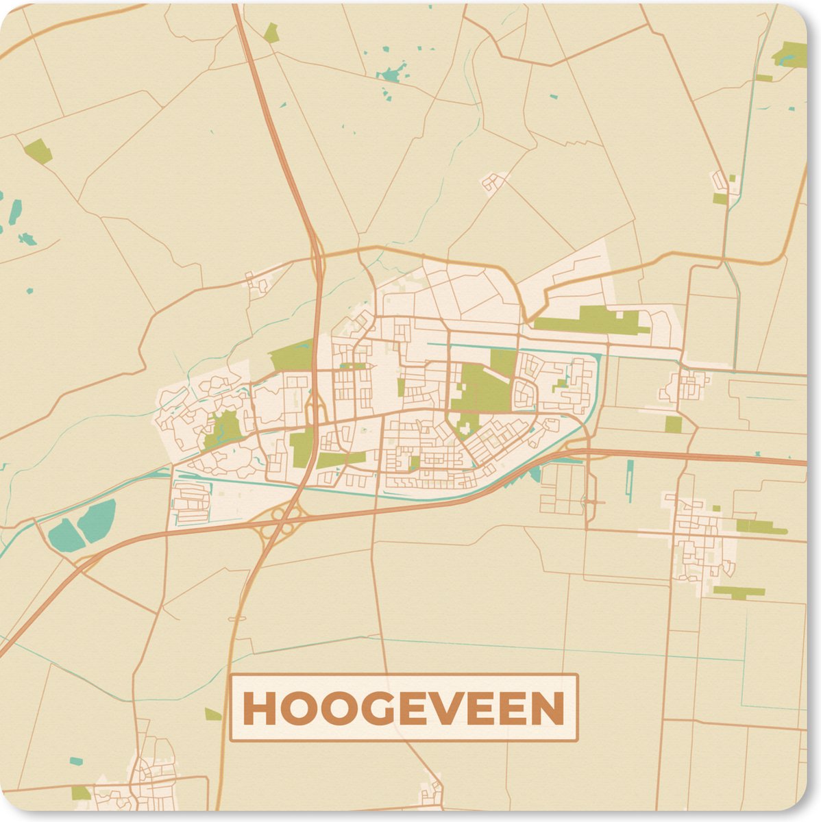 Muismat XXL 40x40 cm - Bureau onderlegger - Bureau mat Plattegrond - Hoogeveen - Vintage - Bureaumat - Gaming mousepad xl - Bureaulegger groot - Computer deskmat - Stadskaart