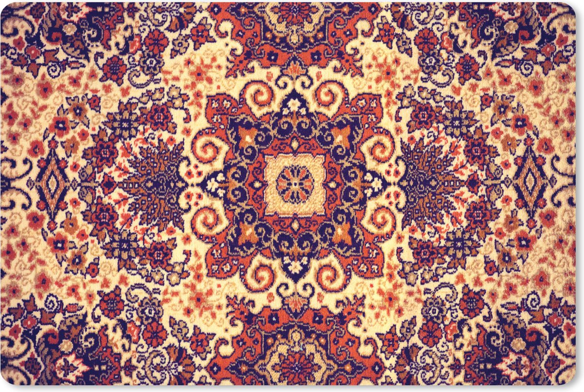 Muismat XXL 90x60 cm - Bureau onderlegger - Bureau mat Perzisch Tapijt - Patronen - Rood - Geel - Bureaumat - Gaming mousepad xl - Bureaulegger groot - Computer deskmat