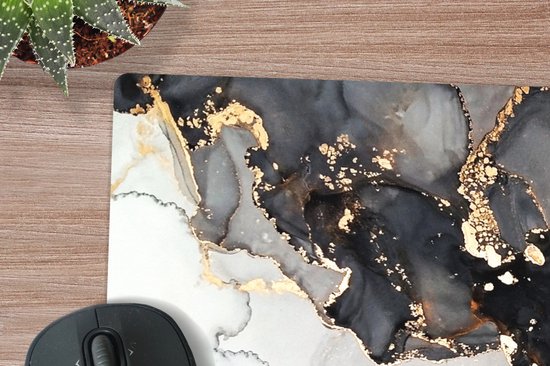 Tapis de souris XXL - Sous-main - Tapis de bureau - Marbre - Zwart - Wit - Or - Luxe - Abstrait - 120x60 cm - Tapis de souris XXL