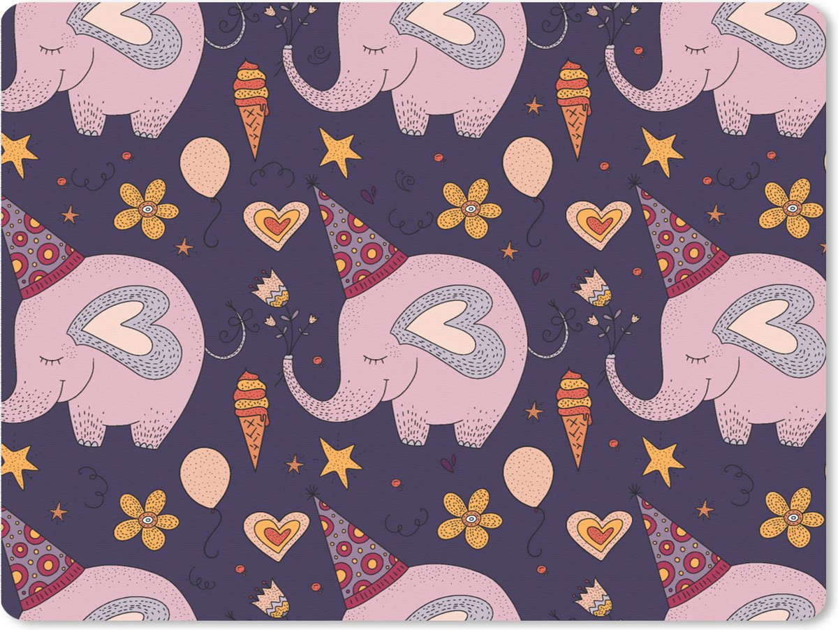 Muismat XXL 80x60 cm - Bureau onderlegger - Bureau mat Verjaardag - Olifant - Bloemen - Patronen - Bureaumat - Gaming mousepad xl - Bureaulegger groot - Computer deskmat