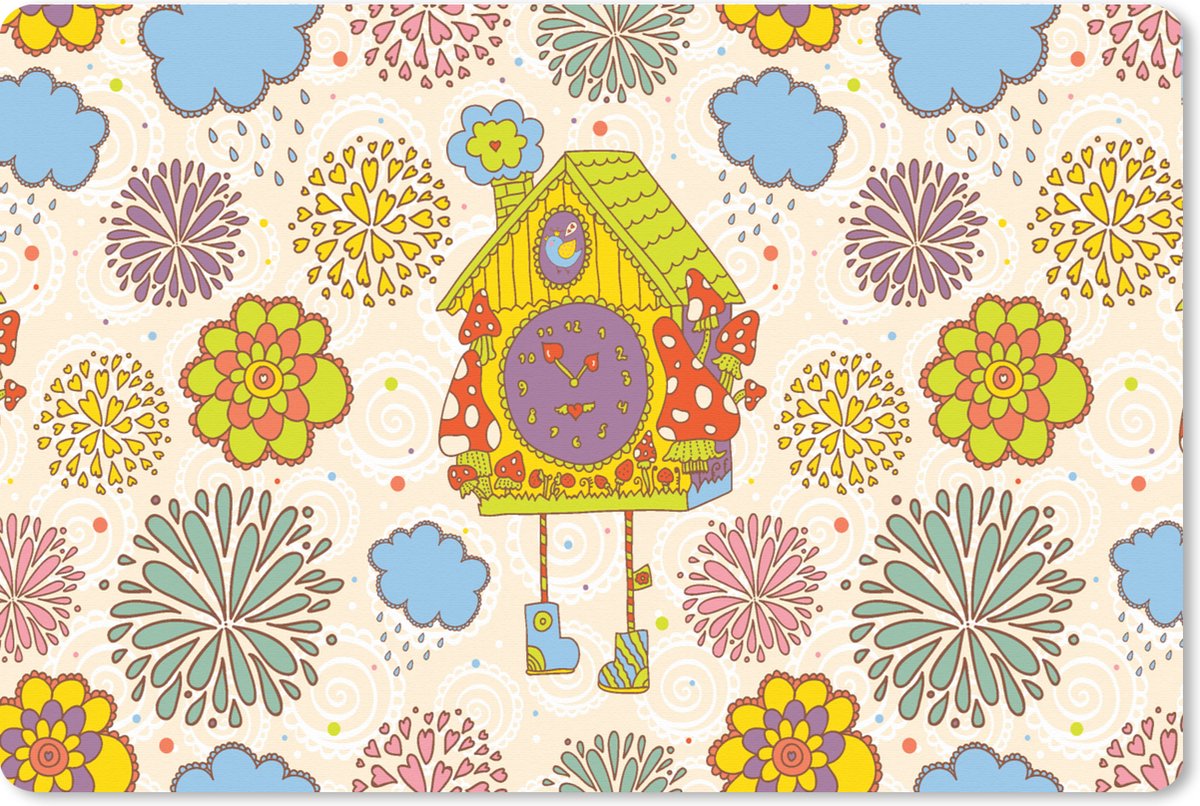 Muismat XXL 120x80 cm - Bureau onderlegger - Bureau mat Koekoeksklok - Patronen - Paddenstoel - Bloemen - Bureaumat - Gaming mousepad xl - Bureaulegger groot - Computer deskmat