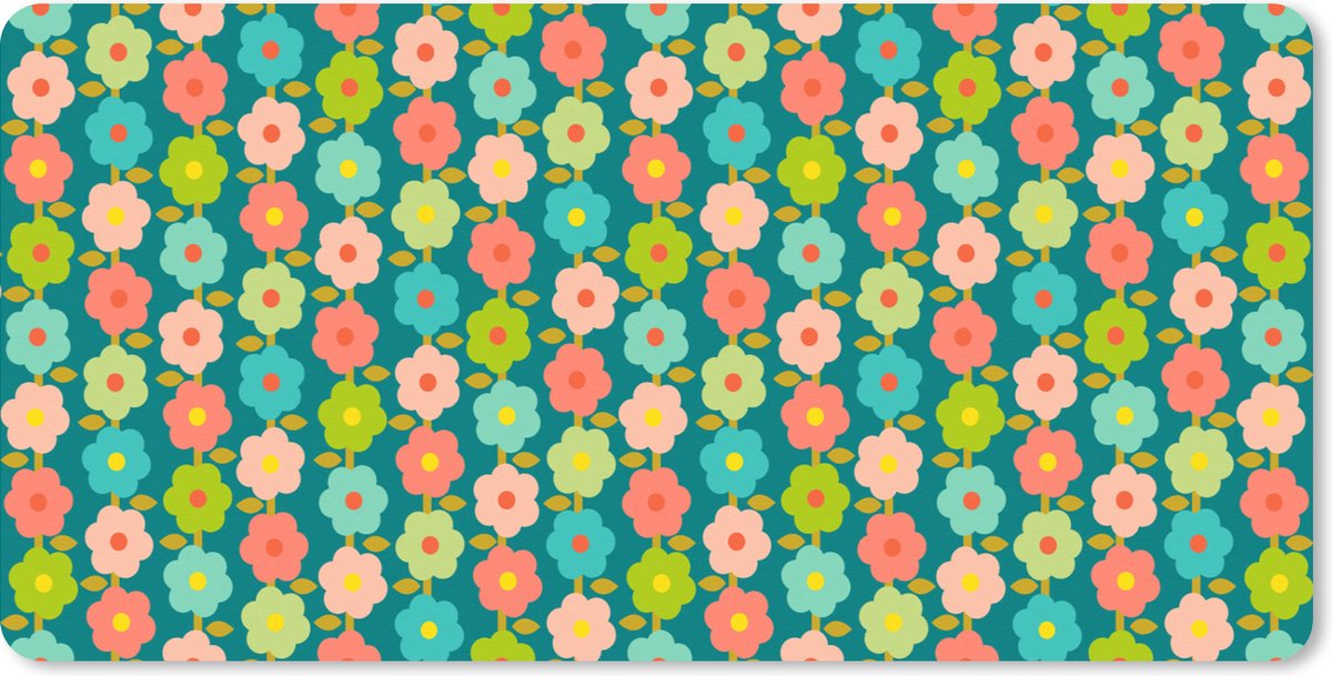 Muismat XXL 100x50 cm - Bureau onderlegger - Bureau mat Patroon - Bloemen - Retro - Jaren 70 - Bureaumat - Gaming mousepad xl - Bureaulegger groot - Computer deskmat