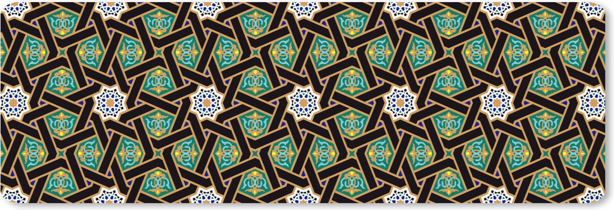 Muismat XXL 90x30 cm - Bureau onderlegger - Bureau mat Oriëntaal - Patroon - Arabisch - Sterren - Bureaumat - Gaming mousepad xl - Bureaulegger groot - Computer deskmat