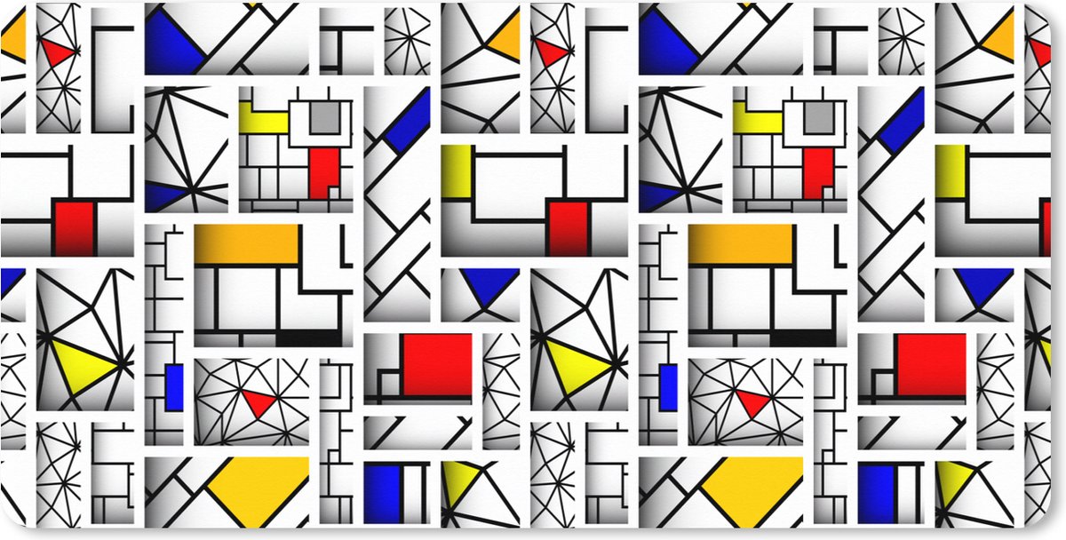 Muismat XXL 80x40 cm - Bureau onderlegger - Bureau mat Mondriaan - Vormen - Design - Patroon - Bureaumat - Gaming mousepad xl - Bureaulegger groot - Computer deskmat