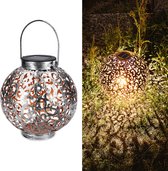 Navaris tuinverlichting - LED solar lamp - Buitenverlichting met sensor - Lantaren op zonne-energie - Decoratieve ronde lamp - Ø 16 cm - Zilver