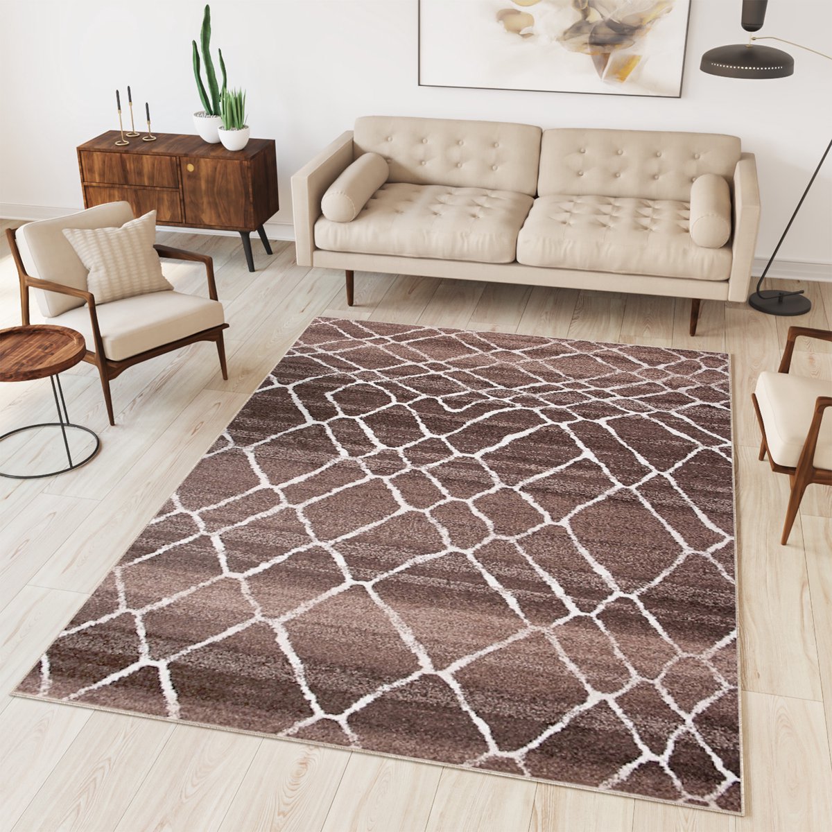 Tapiso Sari Vloerkleed Woonkamer Binnenkleed Tapijt Maat- 80x150 Bruin 5