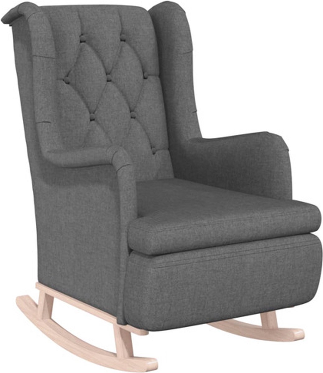 vidaXL Fauteuil - met - massief - rubberwood - schommelpoten - stof - lichtgrijs