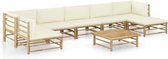 vidaXL - 8-delige - Loungeset - met - crèmewitte - kussens - bamboe