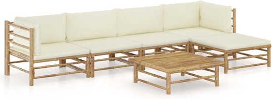 vidaXL Ensemble de salon 6 pièces avec coussins en bambou blanc crème
