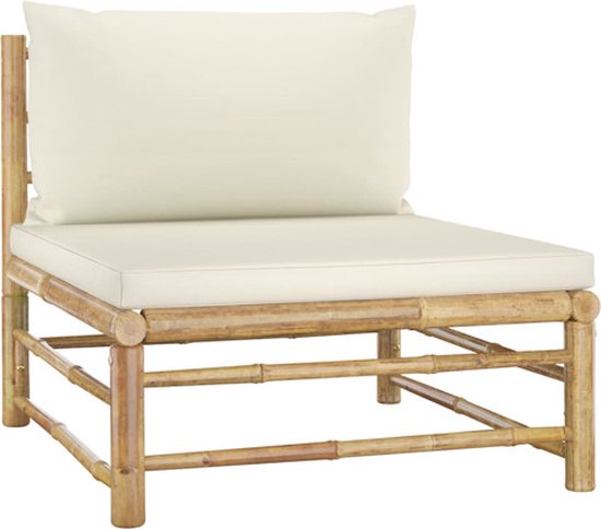 vidaXL - 6-delige - Loungeset - met - crèmewitte - kussens - bamboe