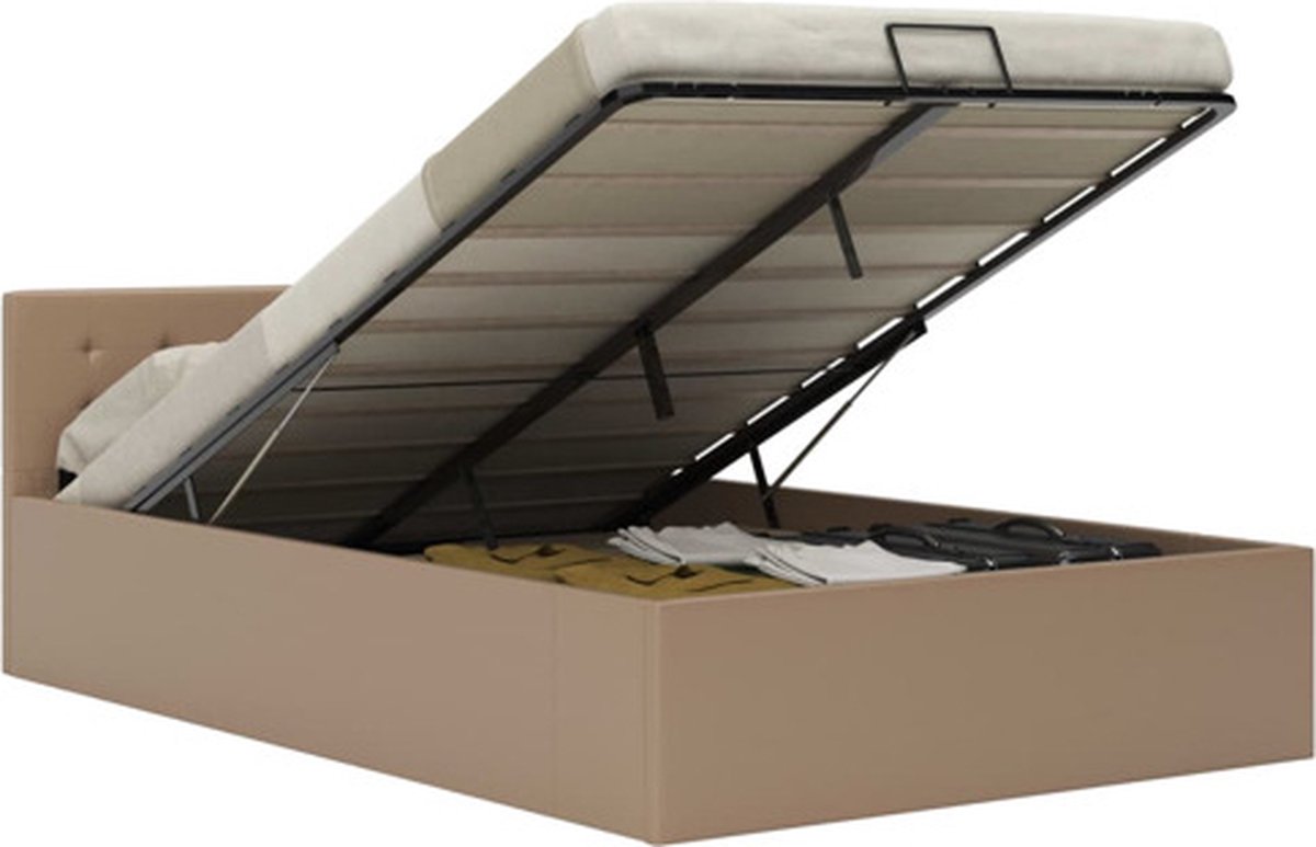 vidaXL - Bedframe - met - opslag - hydraulisch - kunstleer - cappuccino - 120x200 - cm