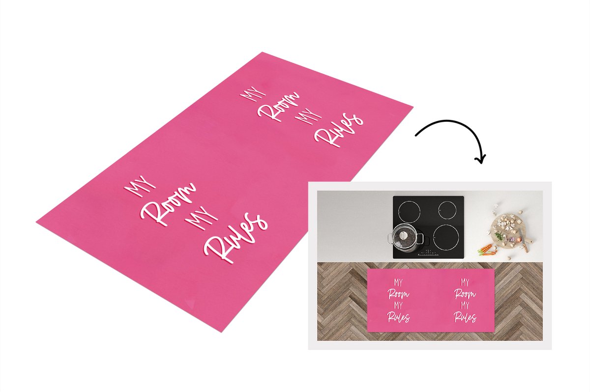 Keukenloper - Loper keuken - Kinderen - Quotes - Roze - My room my rules - 120x60 cm - Keu