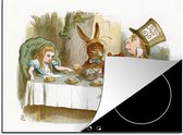 KitchenYeah® Inductie beschermer 71x52 cm - Vintage illustratie theekransje van de gekke hoedenmaker - Kookplaataccessoires - Afdekplaat voor kookplaat - Inductiebeschermer - Inductiemat - Inductieplaat mat