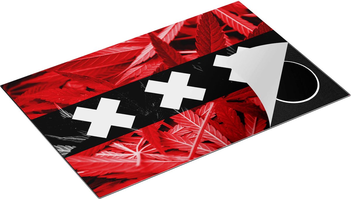 Chefcare Inductie Beschermer Amsterdamse Vlag met Cannabis Achtergrond - 78x52 cm - Afdekplaat Inductie - Kookplaat Beschermer - Inductie Mat