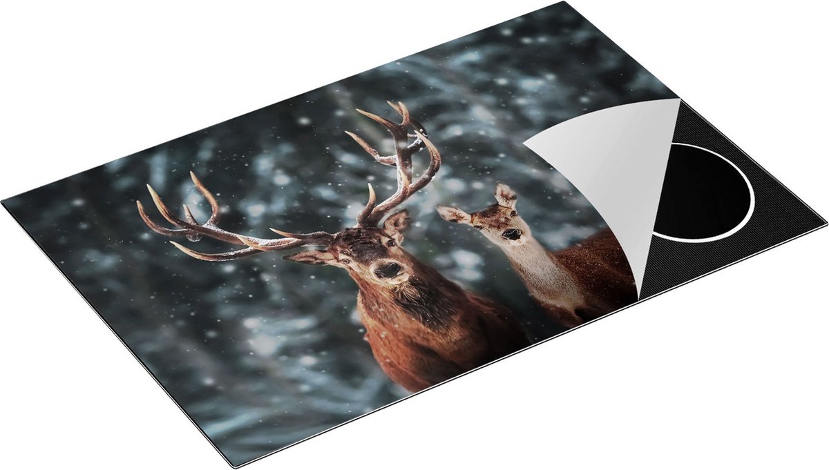 Chefcare Inductie Beschermer Twee Herten met Sneeuw - 78x52 cm - Afdekplaat Inductie - Kookplaat Beschermer - Inductie Mat