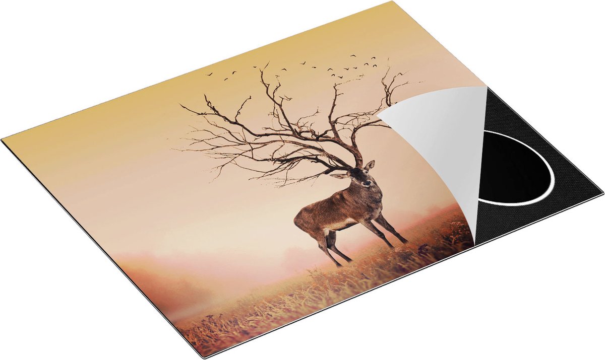 Chefcare Inductie Beschermer Hert met een Bomen Gewei - 65x50 cm - Afdekplaat Inductie - Kookplaat Beschermer - Inductie Mat