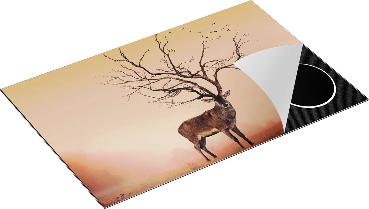 Chefcare Inductie Beschermer Hert met een Bomen Gewei - 80x50 cm - Afdekplaat Inductie - Kookplaat Beschermer - Inductie Mat