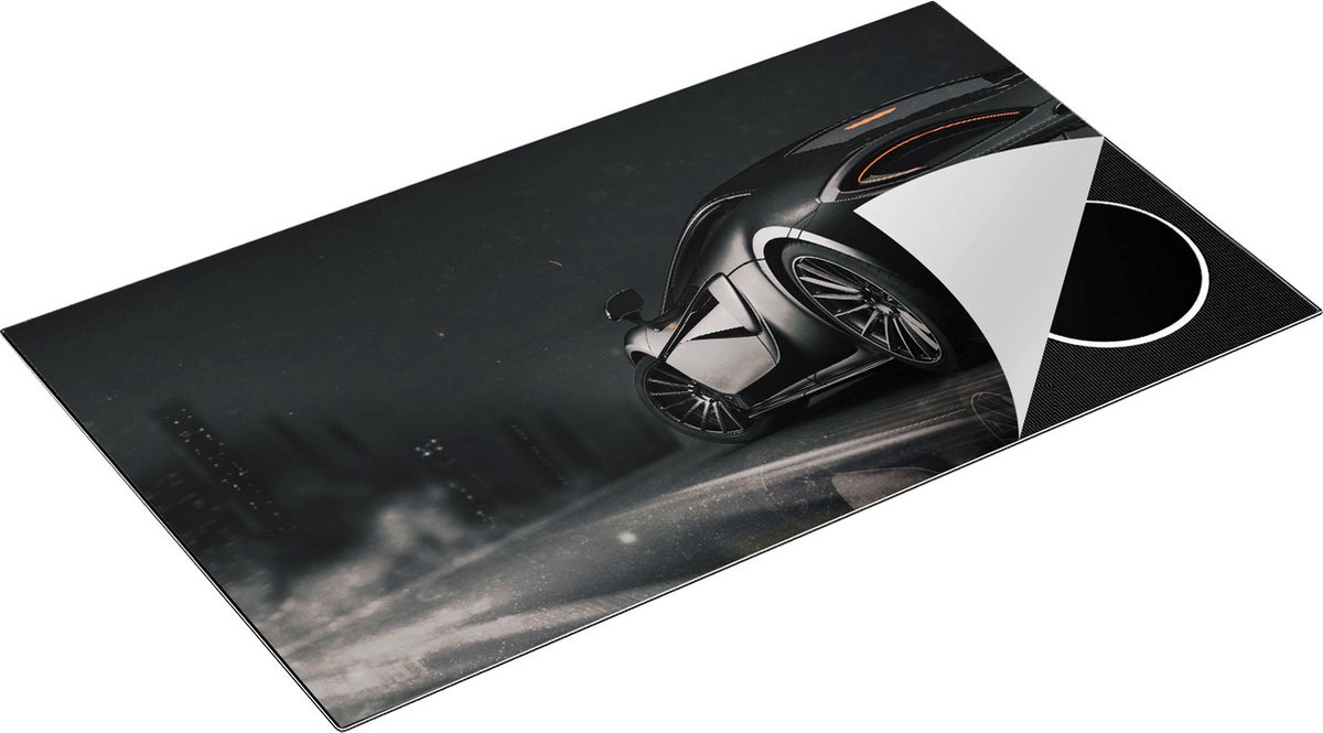 Chefcare Inductie Beschermer Zwarte Sportwagen Auto nabij een Stad - 90x52 cm - Afdekplaat Inductie - Kookplaat Beschermer - Inductie Mat