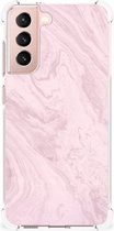 Smartphone hoesje Geschikt voor Samsung Galaxy S21 FE Telefoonhoesje met tekst met transparante rand Marble Pink