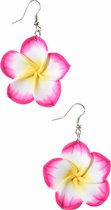 Flower Power verkleed thema roze bloemen oorbellen - Carnaval/Sixties/Hawaii thema