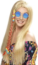 Dames Flower Power Hippie Sixties verkleed set blonde pruik en ronde blauwe bril