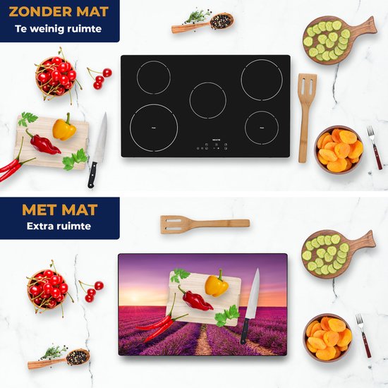 Chefcare Inductie Beschermer Paarse Lavendel Bloemenveld - 85x55 cm - Afdekplaat Inductie - Kookplaat Beschermer - Inductie Mat