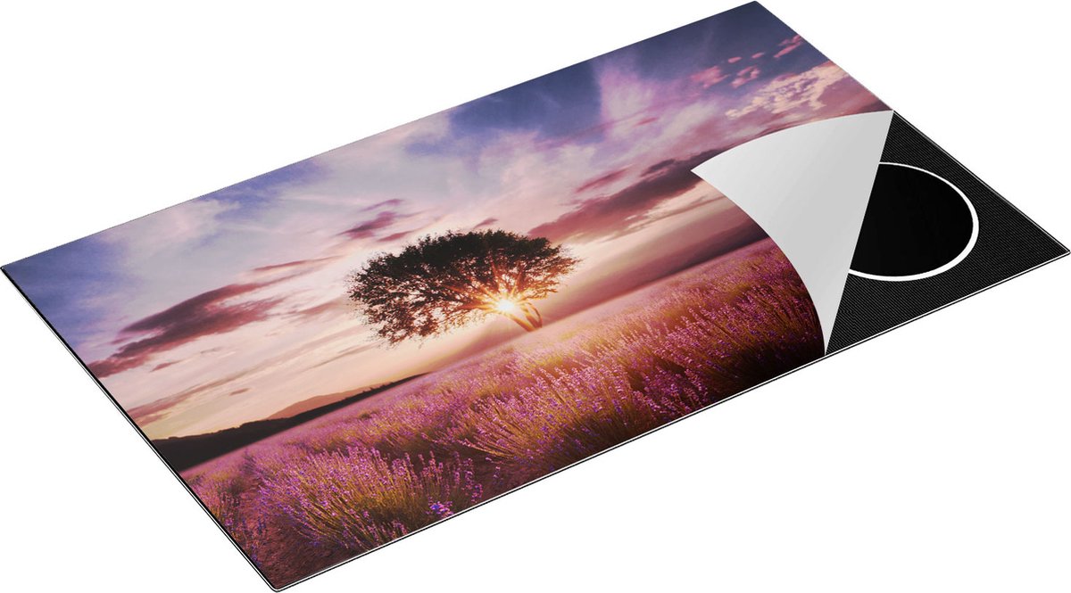 Chefcare Inductie Beschermer Bloemenveld met Lavendel bij Zonsondergang - 90x52 cm - Afdekplaat Inductie - Kookplaat Beschermer - Inductie Mat