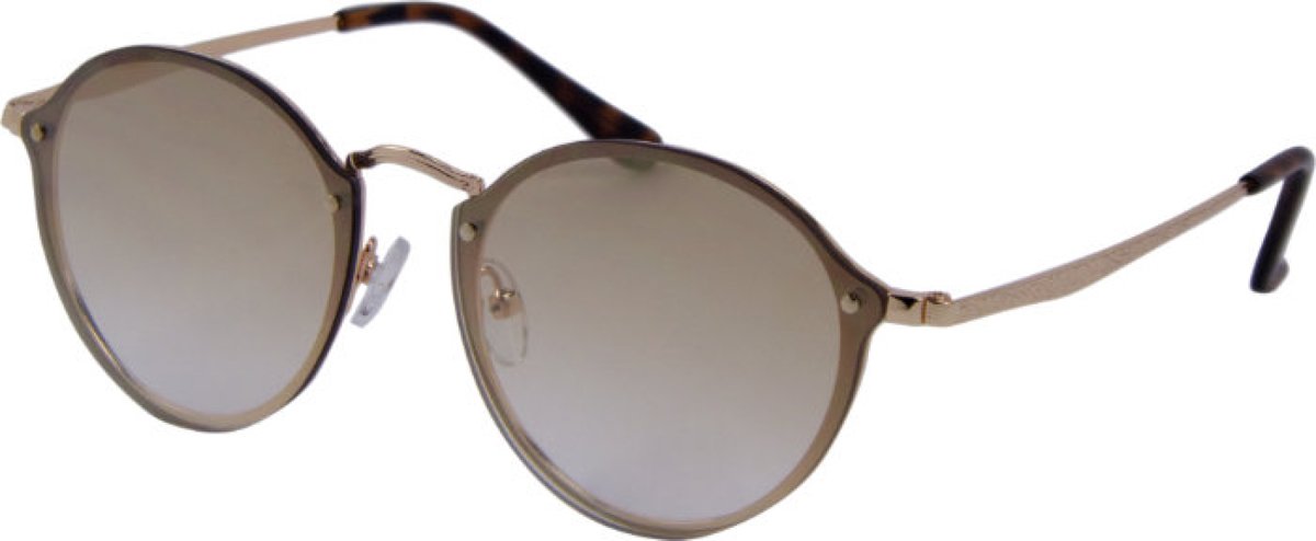 Hidzo Volwassen ronde Zonnebril Goudkleurig - UV 400 - Bruine Glazen - Inclusief brillenkoker