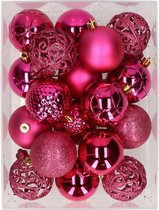37x stuks kunststof kerstballen felroze 6 cm - Kerstversiering