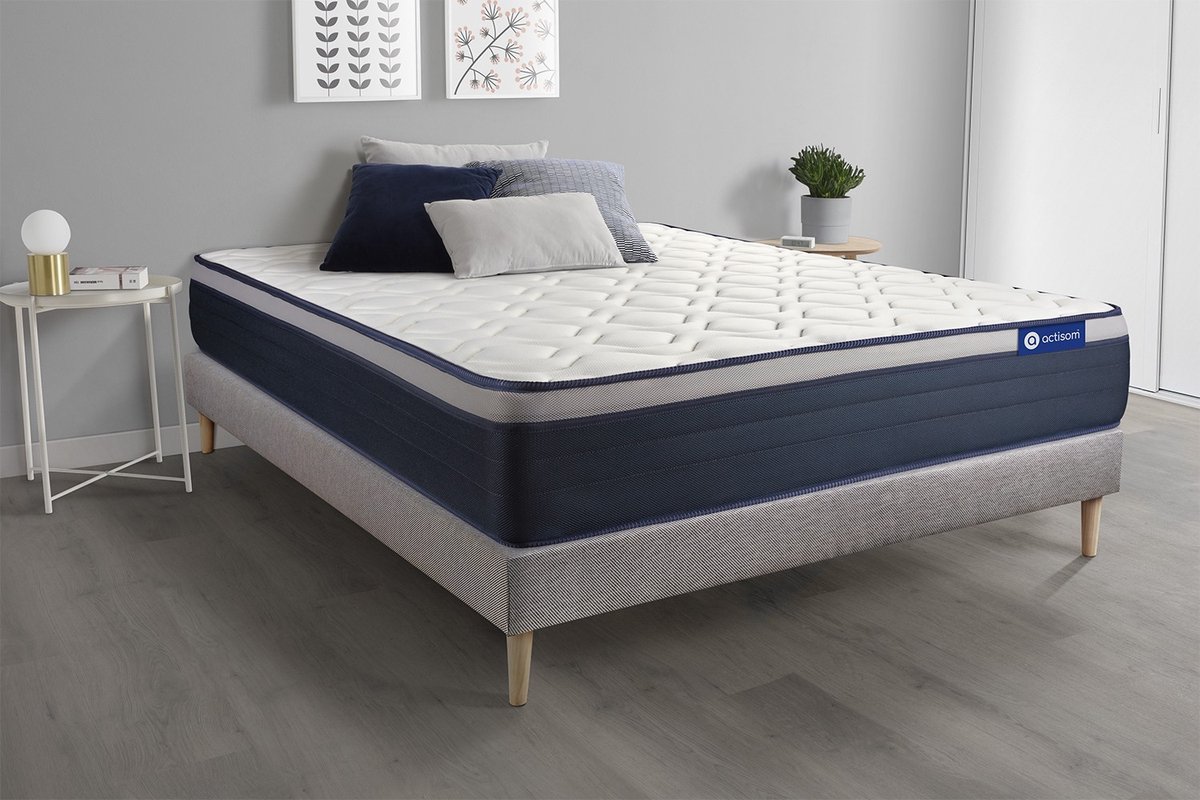 Complete boxspring met matras tweepersoons- Actisom Actimemo max grijs - Traagschuim - 120 x 210 cm
