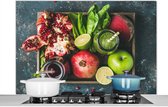 Spatscherm Keuken - Kookplaat Achterwand - Spatwand Fornuis - 120x80 cm - Fruitkist - Fruit - Smoothie - Aluminium - Wanddecoratie - Muurbeschermer - Hittebestendig
