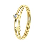 Lucardi - Dames Ring hart en ronde zrikonia - Ring - Cadeau - 14 Karaat Goud - Geelgoud Lucardi - Dames Ring hart en ronde zrikonia - Ring - Cadeau - 14 Karaat Goud - Geelgoud