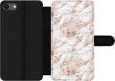 Bookcase Geschikt voor iPhone 8 telefoonhoesje - Rose goud - Patroon - Marmer print - Luxe - Met vakjes - Wallet case met magneetsluiting