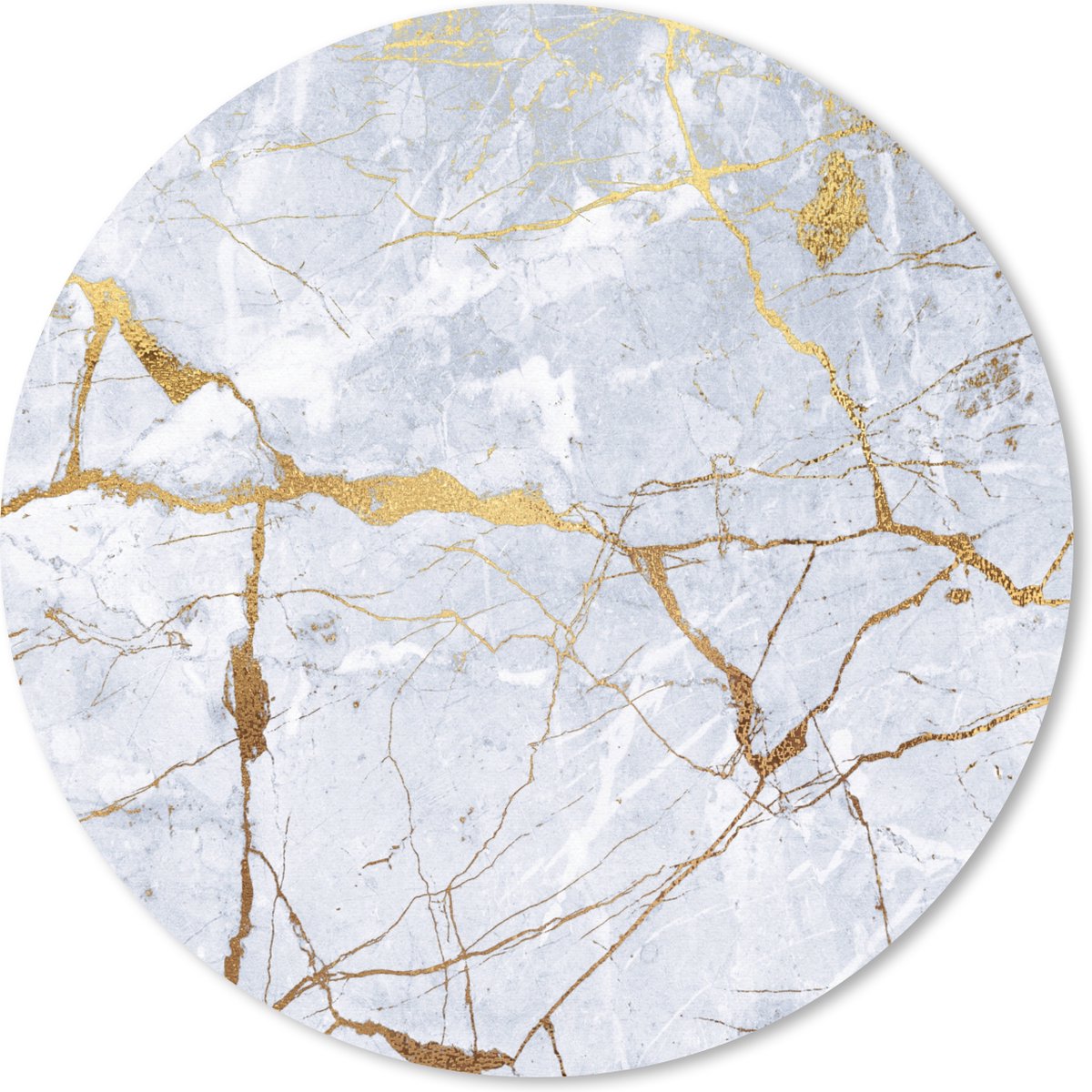 Muismat rond 20x20 cm - Mousepad Marmer - Patroon - Goud - Wit - Ronde muismatten