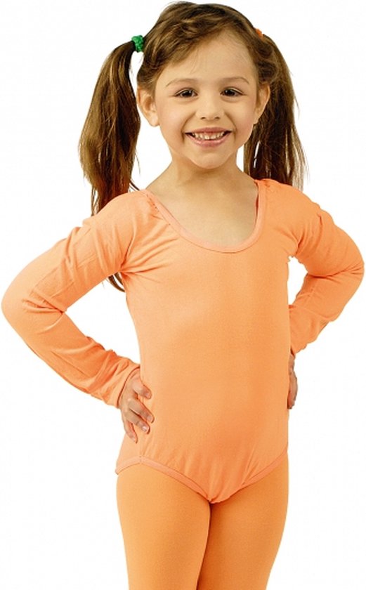 Oranje verkleed bodysuit lange mouwen voor meisjes - Verkleedkleding/carnavalskleding verkleedaccessoires 140/152