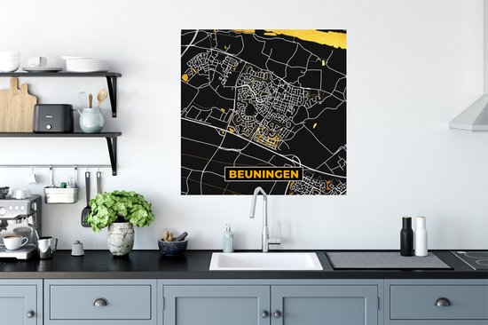 Stickers muraux - Beuningen - Black and Gold et Or - Carte - Plan d'étage - Plan de la ville - 50x50 cm - Feuille adhésive