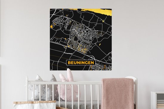 Stickers muraux - Beuningen - Black and Gold et Or - Carte - Plan d'étage - Plan de la ville - 50x50 cm - Feuille adhésive