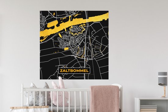 Stickers muraux - Carte - Noir et or - Zaltbommel - Carte - Plan de la ville - 100x100 cm - Feuille adhésive XXL