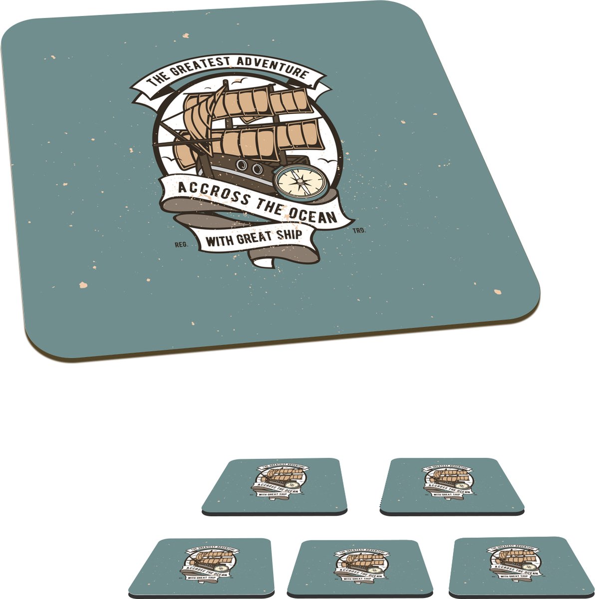Onderzetters voor glazen - Boot - Zeil - Vintage - 10x10 cm - Glasonderzetters - 6 stuks