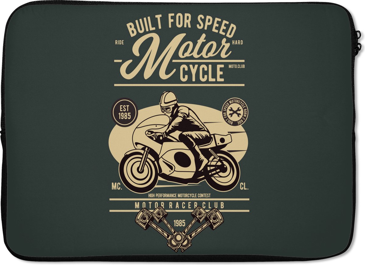 Laptophoes 14 inch - Mancave - Motor - Vintage - Quotes - Laptop sleeve - Binnenmaat 33x23 cm - Zwarte achterkant