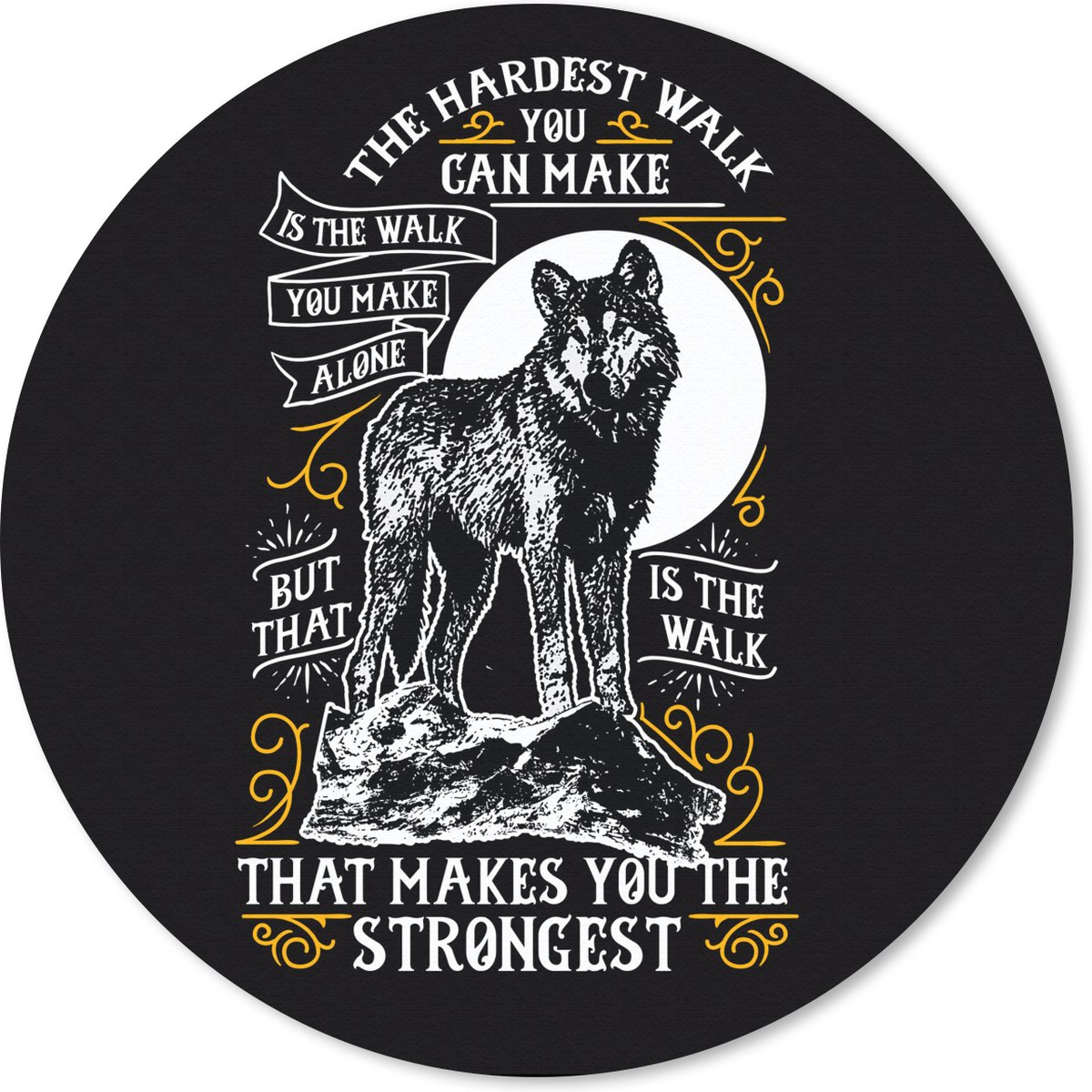 Muismat rond 20x20 cm - Mousepad Wolf - Dieren - Retro - Quote - Ronde muismatten