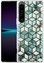 Sony Xperia 1IV Hoesje Groen Hexagon Marmer Designed by Cazy
