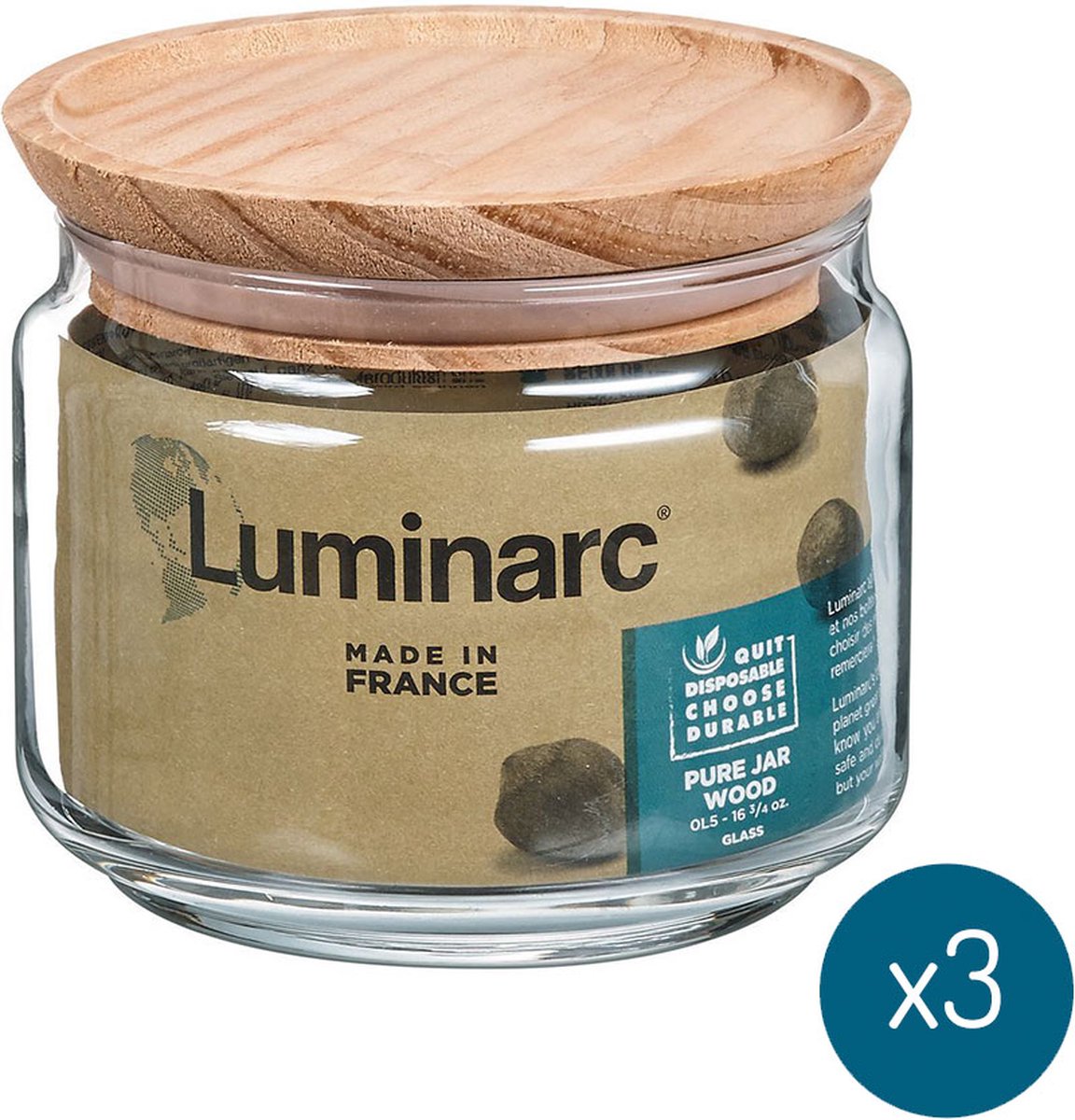 Luminarc Voorraadpot 0,5 L Pure Jar - 3 Stuks