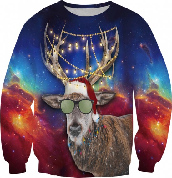 Rendier met zonnebril kersttrui - Maat L - Foute Kersttrui - Superfout - Foute trui - Feestkleding - Kerstkleding - Foute kleding - Kerst trui - Kersttrui dames - Kersttrui heren - Lelijke Kersttrui - Grappige Kersttrui -