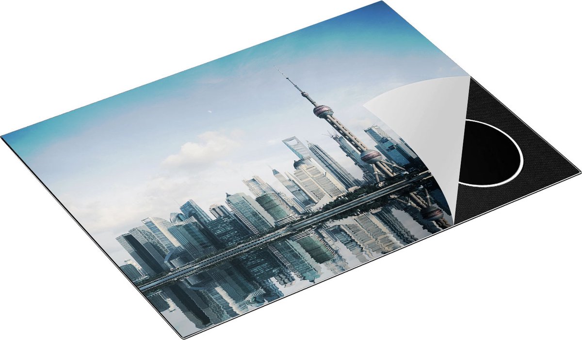 Chefcare Inductie Beschermer Shanghai Skyline in China - 71x52 cm - Afdekplaat Inductie - Kookplaat Beschermer - Inductie Mat