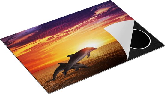 Chefcare Inductie Beschermer Twee Dolfijnen bij de Zonsondergang - 77x51 cm - Afdekplaat Inductie - Kookplaat Beschermer - Inductie Mat