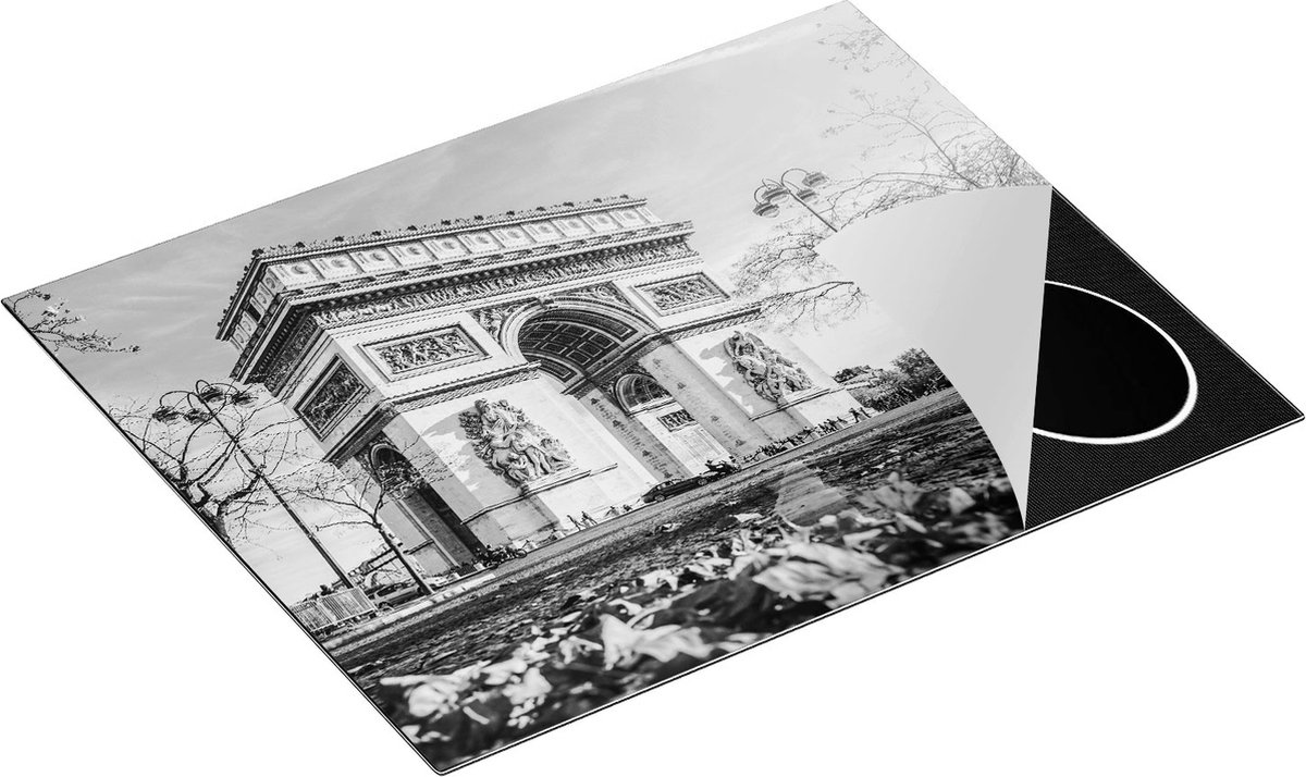 Chefcare Inductie Beschermer Arc de Triomphe in Parijs tijdens de Herfst - Zwart Wit - 65x50 cm - Afdekplaat Inductie - Kookplaat Beschermer - Inductie Mat