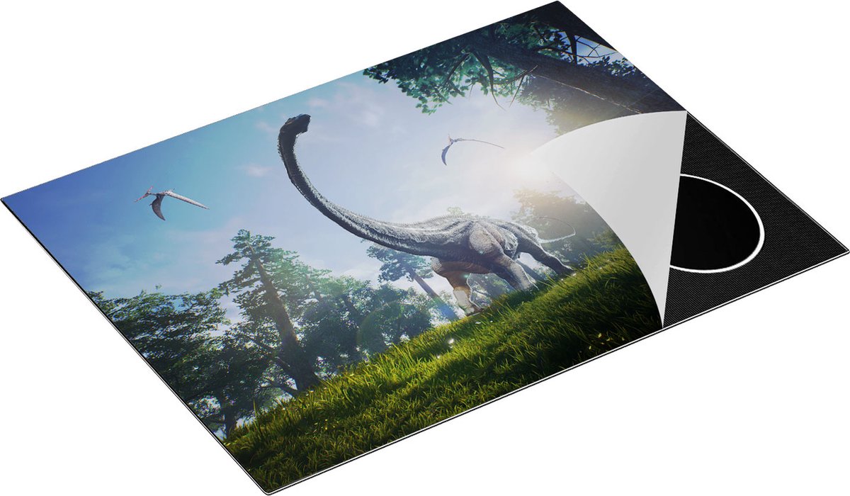 Chefcare Inductie Beschermer Diplodocus Dinosauriër in het Bos - 71x52 cm - Afdekplaat Inductie - Kookplaat Beschermer - Inductie Mat