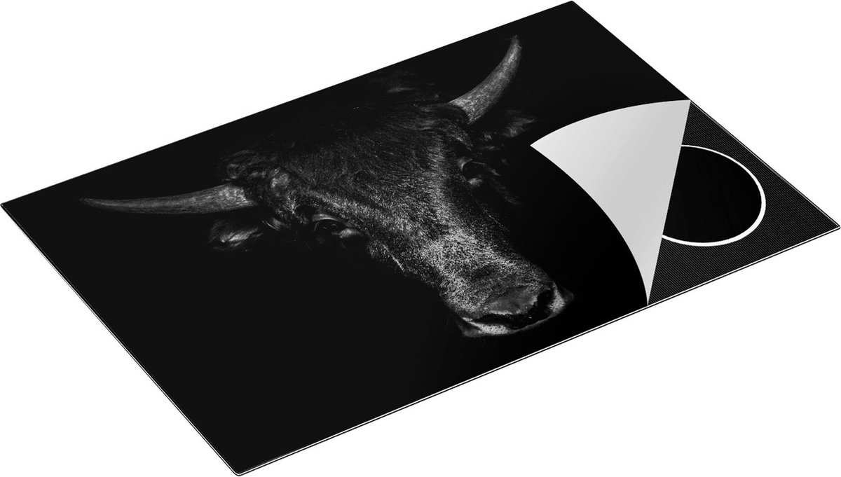 Chefcare Inductie Beschermer Stierenkop - Stier - Zwart Wit - 80x50 cm - Afdekplaat Inductie - Kookplaat Beschermer - Inductie Mat
